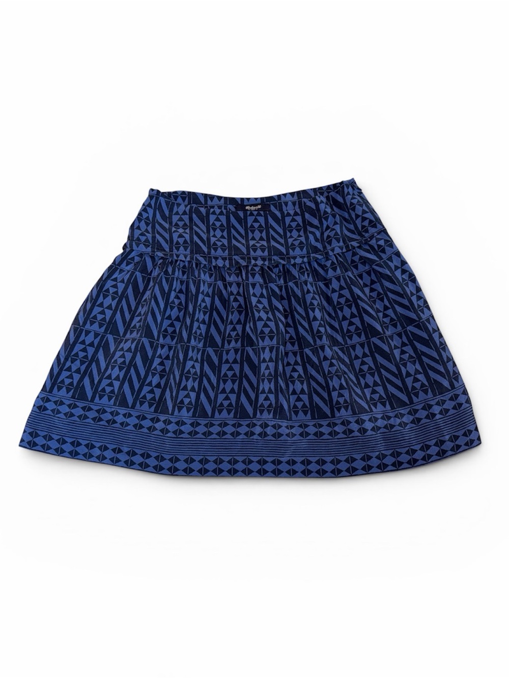 Madewell Size 2 Silk Skyline Mini Skirt Blue Black Geometric Tribal A-Line EUC